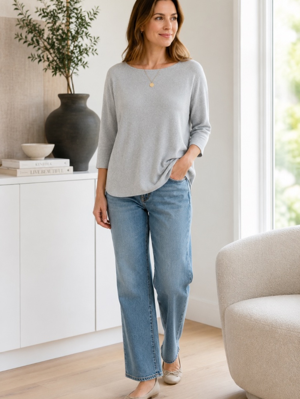 Charter Club 100% Cashmere Gray Dolman Hi Low Sweater L